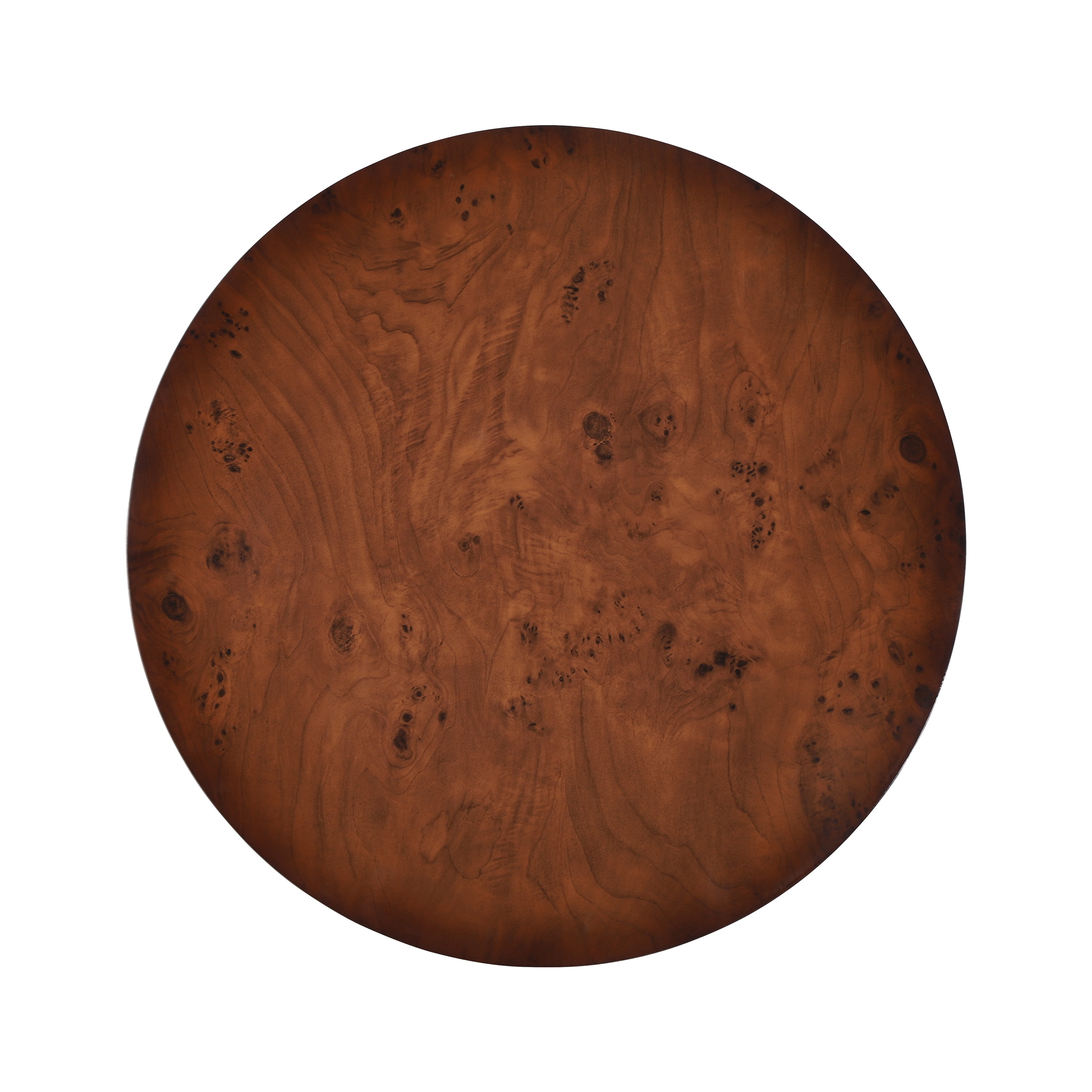 Table basse ronde moderne Noble House 80 cm, fini placage loupe, noyer