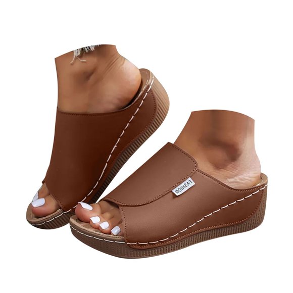 Women's Platform Wedge Slippers Comfortable Arch Support Dress Sandals Peep Toe Heeled Orthopedic Slip on