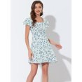 thumbnail image 3 of INSPIRE CHIC Women's Square Neck Ruffled Sleeve Pleated Front Printed Dress Blue S, 3 of 5