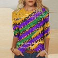 thumbnail image 2 of Penkiiy 2024 Blouse Mardi Gras Tops pour Femmes T-Shirt Quotidien Manches 3/4 Blouse Imprimé Masque Haut Carnaval Col Rond Chemise Décontractée L Multicolore, 2 of 5