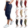 thumbnail image 1 of Mifsaly Pantalon Cargo Court Grande Taille pour Femmes, Capris Utilitaires Taille Haute avec Multiples Poches, Décontracté d'Été, Léger, Pantalon de Randonnée Extérieur, 1 of 8