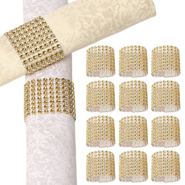 50Pcs Napkin Buckle Shiny Rhinestone Napkin Ring Reusable Fastener Tape Towel Holder for Weddings Parties Home Decor