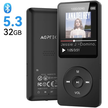 AGPTEK Lecteur MP3 Bluetooth avec Écran 5.3, 1.8 Pouces Lecteur de Musique Portable avec Haut-Parleur, Radio FM, Enregistreur Vocal A02X 32 Go Noir