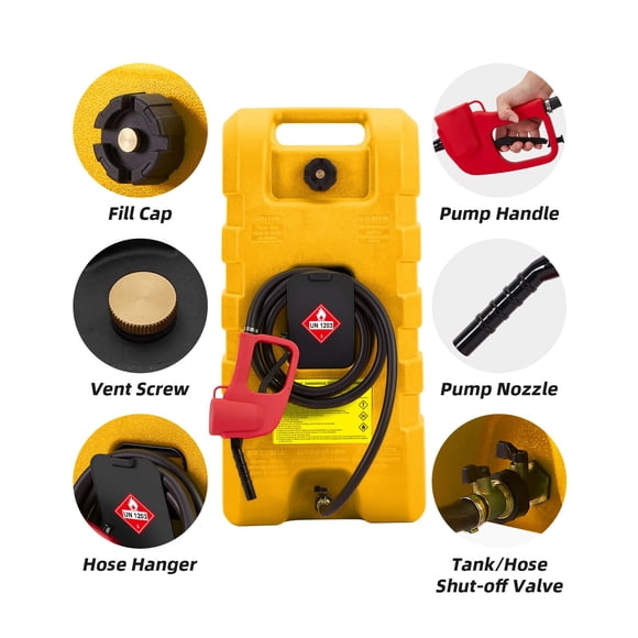 GloryStar Bidon d'Essence de 15 Gallons avec Roues, Réservoir de Carburant Robuste avec Pompe à Siphon de Transfert de Liquide Le et Boyau de 10 Pi, Contenant de Gaz Étanche pour Tondeuses à Gazon, VTT, Voitures, Bateaux
