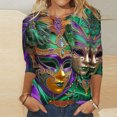 thumbnail image 2 of Penkiiy Blouse Carnaval Manches 3/4 Chemise de Printemps Quotidienne Tee Imprimé Masque Blouse Mardi Gras Col Rond 2024 Tee Tunique Habillée S Multicolore, 2 of 5