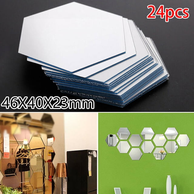 24Pcs Mirror Sticker Self Adhesive Mosaic Tiles Bathroom Decorative Mirror Stickers