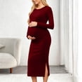 thumbnail image 2 of Daiosportswear Leggings de Maternité pour Femmes Robe de Maternité pour Femmes Robe de Maternité Fendue Manches Longues Froncée Vêtements de Grossesse Bordeaux m(m), 2 of 6