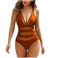 thumbnail image 2 of UPPADA Women's Tummy Control Swimsuits Ruched One Piece Slimming Modest Bathing Suit Double Straps Deep V Neck Drawstring Swimsuit Halter Slimming Swim Suits Clearance Orange,M, 2 of 3