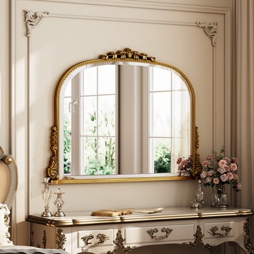 BEAUTYPEAK 36"x 27" Arched Vanity Mirror Vintage Decor Mirror Wall Mounted, Antique Gold
