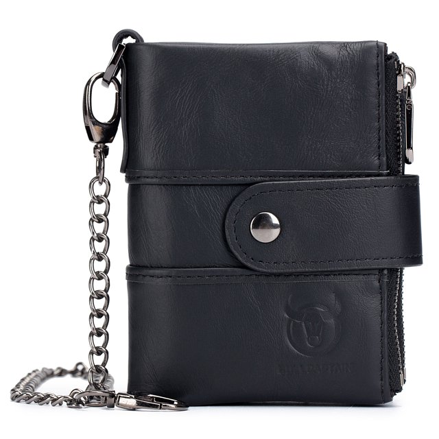Amdohai Men Vintage Cow Leather Wallet Card Holder Wallet Purse with Chain