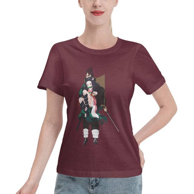 T-Shirt Basique à Manches Courtes pour Femmes Demon Slayer : Tanjirou et Nidouzi