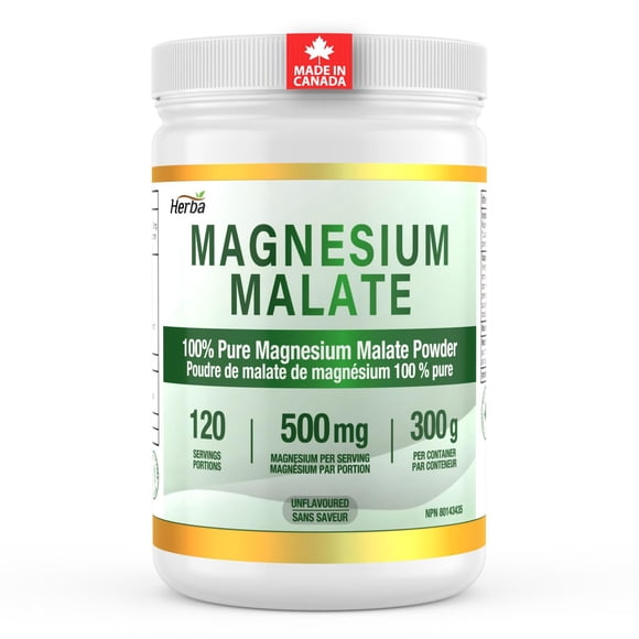 Herba Magnesium Malate Powder 300g – 120 Servings | 4 Month Supply | Made in Canada