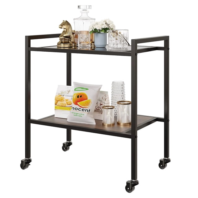 Table d'Appoint à 2 Niveaux, Table d'Extrémité Roulante avec Dessus en Verre au design Moderne avec surface en Verre Gris, Étagères en Bois et Cadre Métallique Robuste. Équipée de Roues à 360 Degrés pour une Mobilité Facile, Cette Table d'Accent Offre un Rangement Polyvalent pour Salons, Chambres Ou Petits Espaces. Idéale pour Organiser les Essentiels Ou Mettre en Valeur la Déco de la Maison, avec des Articles Décoratifs Présentés sur les Niveaux Supérieur et Inférieur.