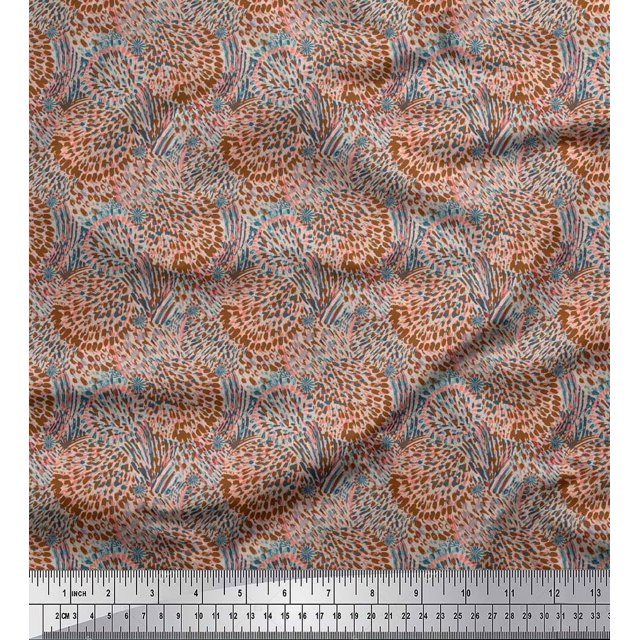 Soimoi Satin Silk Fabric Brush Stroke Abstract Decor Fabric Printed Yard 42 Inch Wide