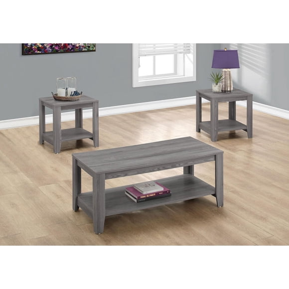 Monarch Specialties Ensemble De Table, Ensemble 3pcs, Café, Bout, Côté, Accent, Salon, Stratifié, Gris, Transitionnel