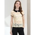thumbnail image 2 of INSPIRE CHIC Blouse en Dentelle Transparente à Manches Courtes pour Femme à Col Peter Pan Contrastant S Beige, 2 of 6