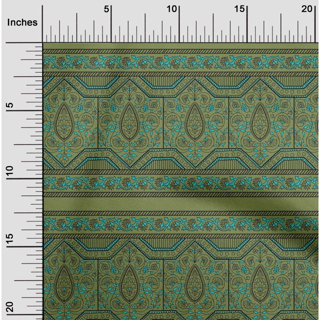 oneOone Cotton Poplin Fabric Leaves & Floral Block Print Sewing Fabric BTY 56 Inch Wide