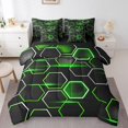 thumbnail image 1 of YST Ensemble de Literie 7 Pcs pour Garçons Motif Géométrique Hexagonal, Ensemble de Draps Géométriques Néon Ruche, Ensemble de Lit Hexagonal Moderne Vert Noir, 1 of 1
