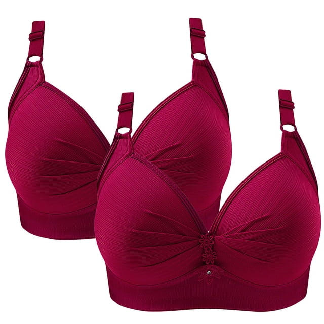 Birdeem 2Pcs Womans Printing Gathered Together Large Size Daily Bra Underwear No Rims