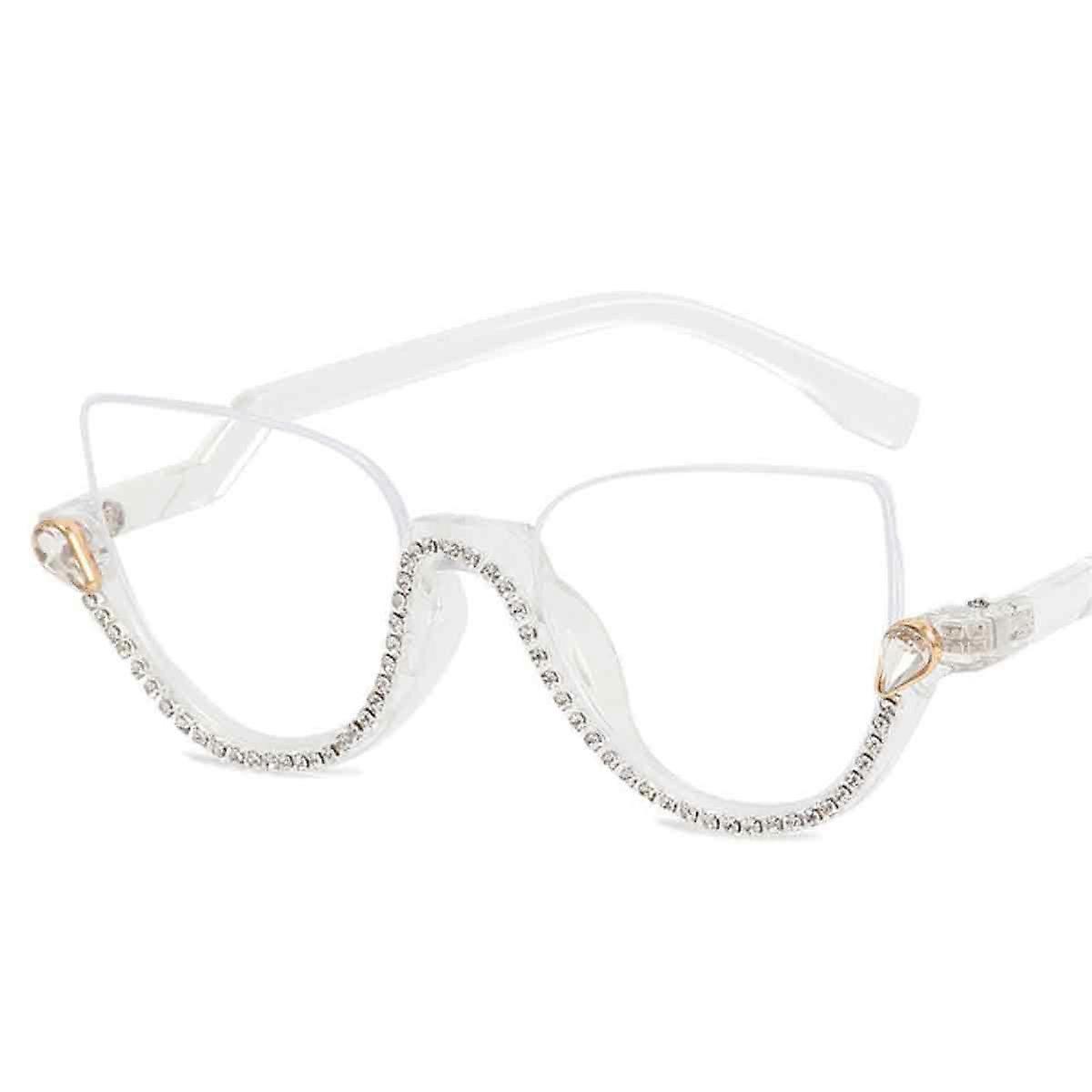 Resin optical anti blue light reading glasses, fashionable transparent diamond inlaid women's half frame far sighted glasses in Jianghu
