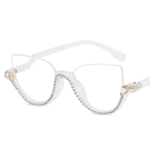 Resin optical anti blue light reading glasses, fashionable transparent diamond inlaid women's half frame far sighted glasses in Jianghu