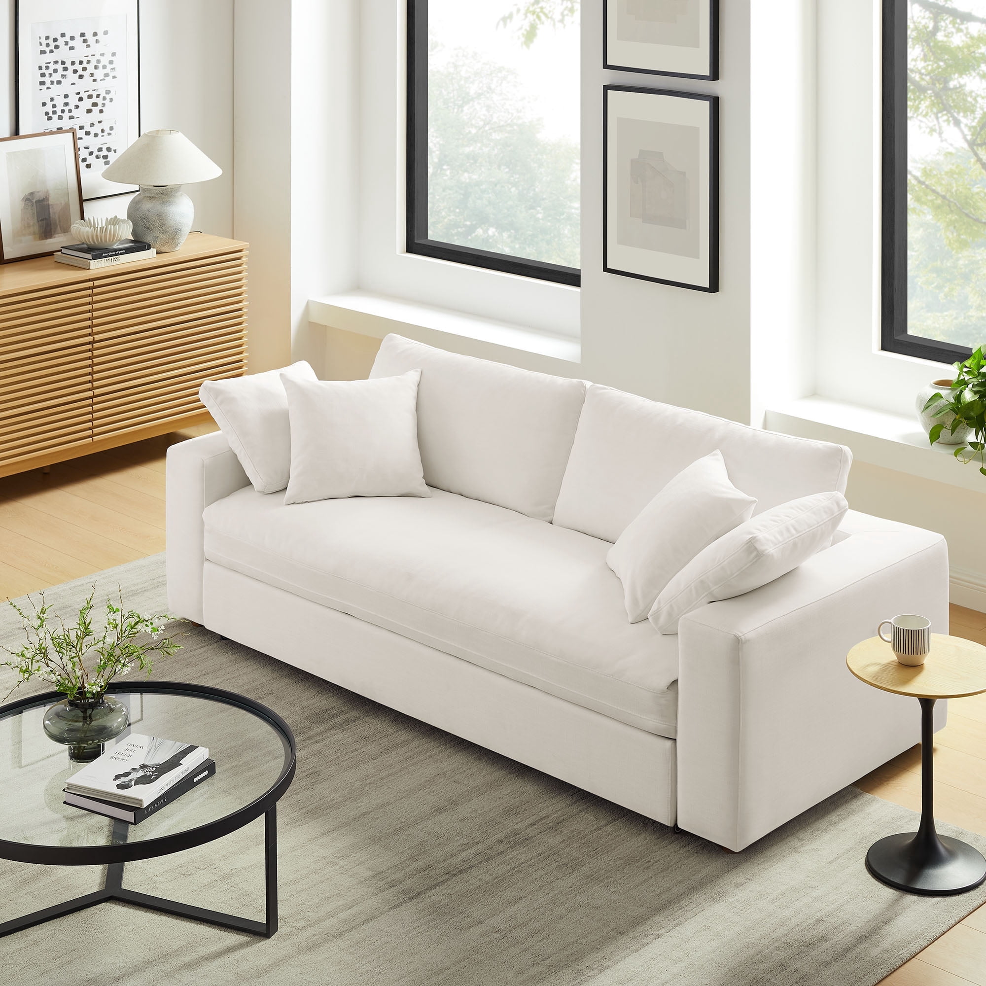 Modway Commix Down Filled Overstuffed Sleeper Sofa in Pure White