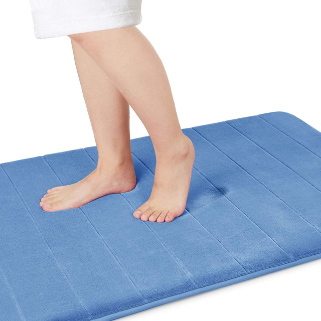 ORUYROP Memory Foam Bath Mat Large Size 36 x 24 Inches, Soft and Comfortable, Super Water Absorption, Non-Slip, Thick, Machine Wash, Easier to Dry for Bathroom Floor Rug, Blue