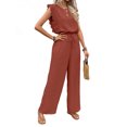 thumbnail image 2 of Jumpsuits for Women Summer Ruffle Sleeves Square Neck Rompers Drawstring Overalls with Pockets Orange Color M, 2 of 9