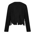 thumbnail image 4 of LOVZFMLL Cardigan for Women's Temperament Leather Velvet Tassel Trim Button Placket Jacket Solid Color Long Sleeved Tassel Jacket Cardigan, 4 of 7