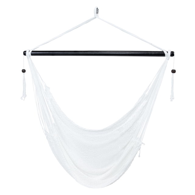 Sunnydaze Caribbean Style Extra Large Hanging Rope Hammock Chair Swing for Backyard and Patio - White
