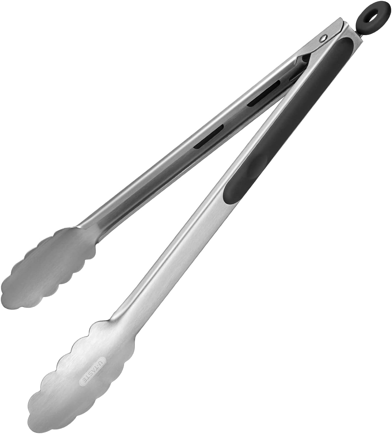 Pince de Cuisine en Acier Inoxydable 18/8: U-Taste Pince de Cuisson de 12 Pouces Résistante à la Chaleur avec Embouts Métalliques Robustes et Poignée en Silicone Antidérapante et Verrouillage Fluide pour Servir des Aliments Salade Gril BBQ (Noir)