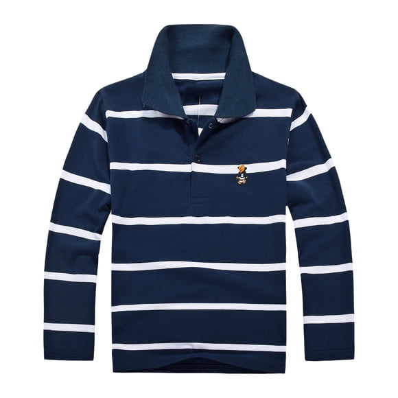 FhsagQ Tops Shirts for Boys 7-8 Kids Boys Girls Long Sleeve Fashion Casual Striped Shirt Button Closure Fashion Comfortable & Soft Fabric Boys Christmas Shirts Size 14-16 Dressy Navy 11-12 Years