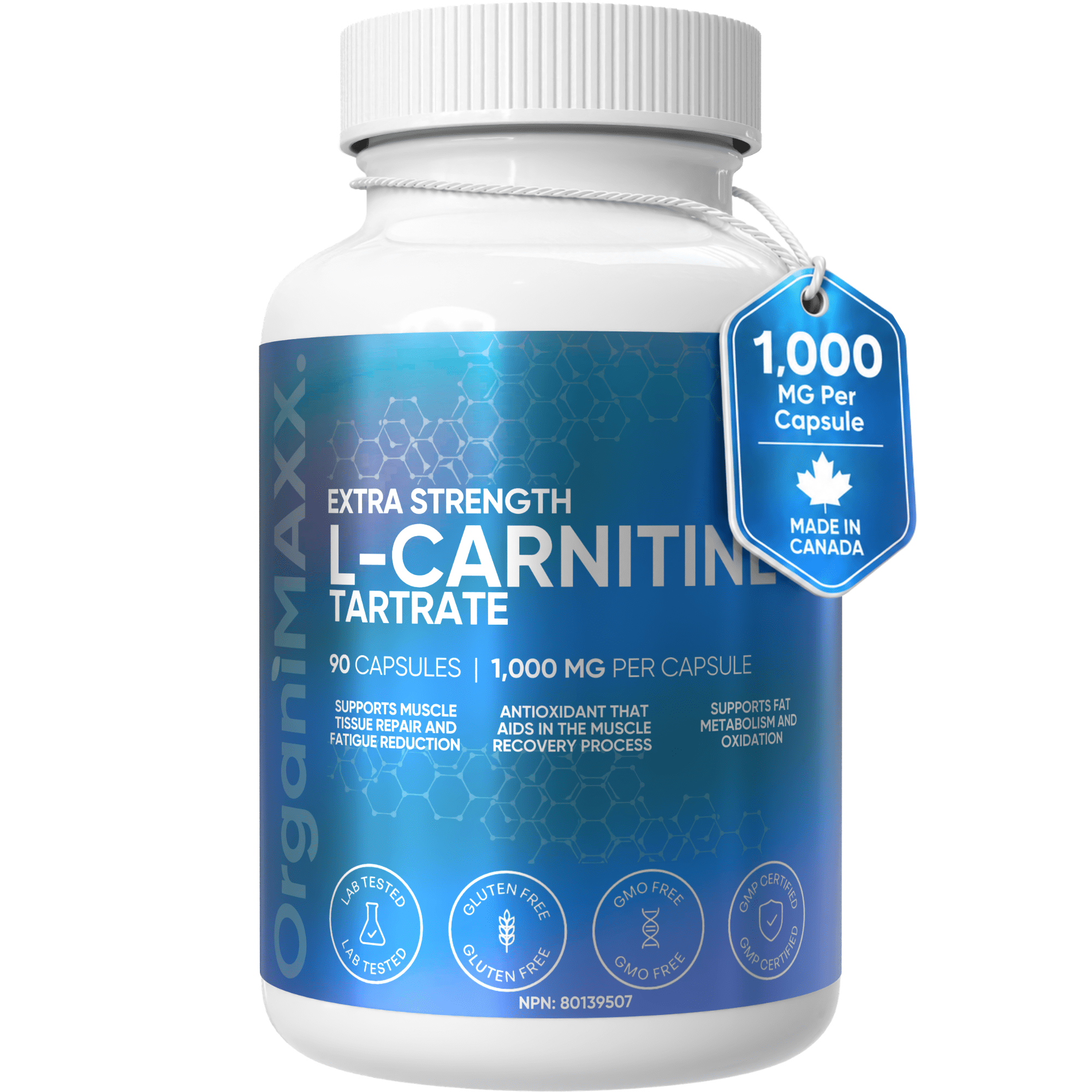 L Carnitine 1,000mg One A Day Capsules OrganiMAXX L-Carnitine Tartrate For Muscle Recovery Process
