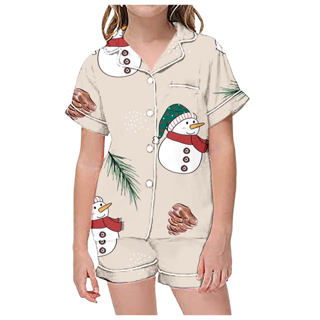 WEAIXIMIUNG Matching Christmas Pajamas Children's Christmas Print Short Sleeve Shorts Cardigan Children's Pyjamas Two Sets