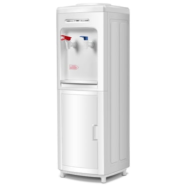 Gymax Distributeur d'Eau Chaude et Froide à Chargement par le Dessus de 5 Gallons avec Armoire de Rangement