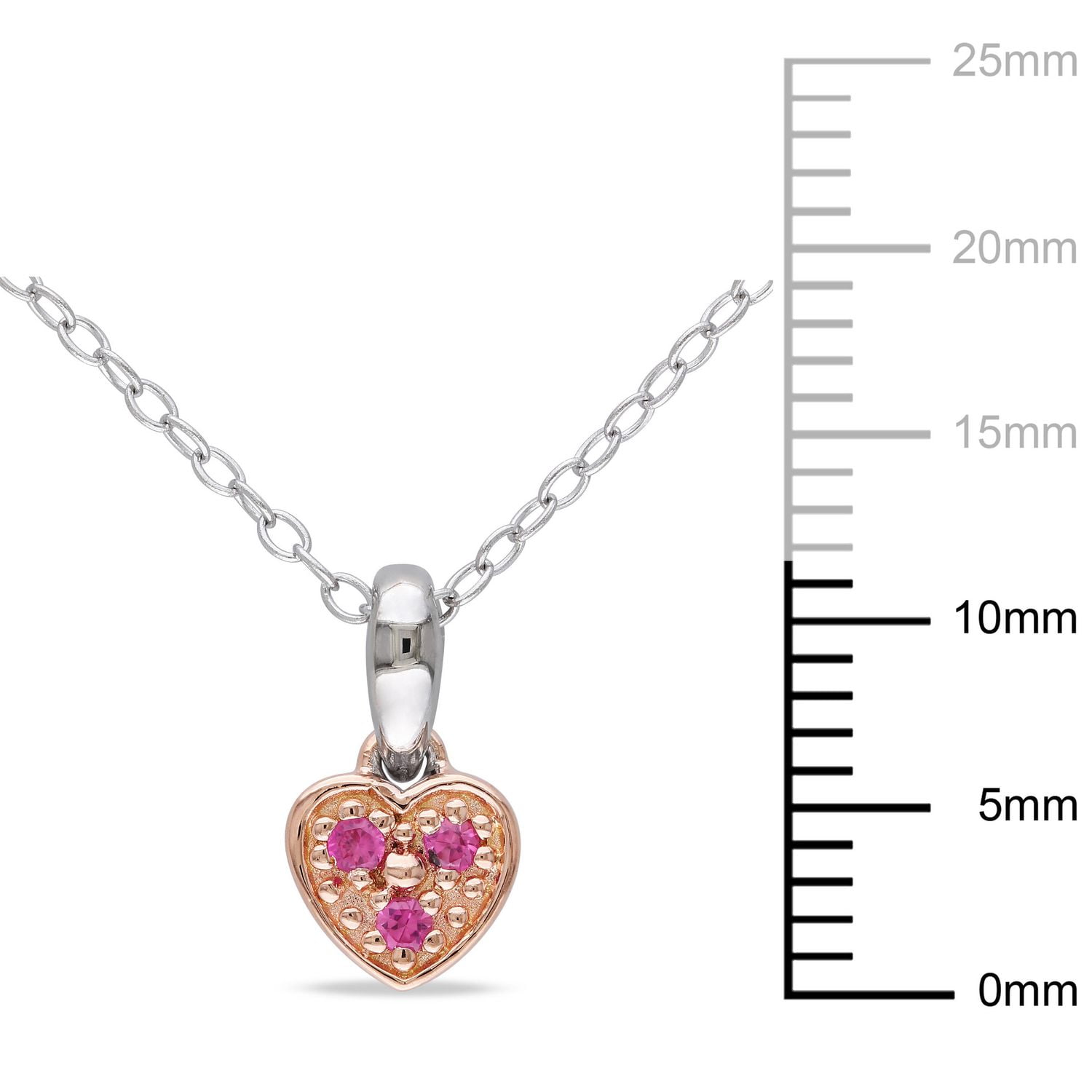 Cutie Pie Jewels Created Pink Sapphire Two-Tone Sterling Silver Girls' Heart Pendant, 18"