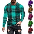thumbnail image 1 of YOIAVAIOY T-Shirts à Carreaux pour Hommes T-Shirts Graphiques Stylés Manches Longues Col Rond Hauts Tee Chandails Légers Blouses Rouge m, 1 of 5