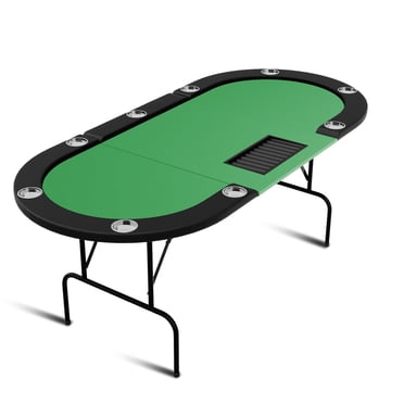 EDTara 10 Player Oval Poker Table, Casino-Style Gaming Table with 9 Stainless Steel Cup Holders, Water-Resistant Padded Rail & Foldable Legs