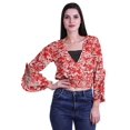 thumbnail image 1 of Moomaya Haut Court Imprimé pour Femmes Style Enveloppant Manches Longues à Volants Blouse d'Été Décontractée, 1 of 5