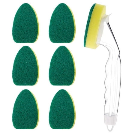 destyer 1 Dish Wand and 7 Refill Replacement Heads Kitchen Dish Sponge with Handle Dish Wand Sponge for Kitchen Sink Cleaning