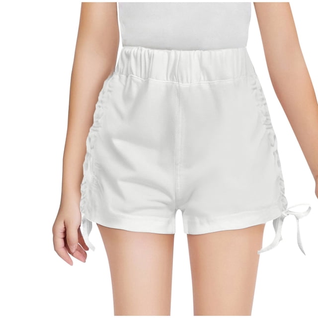 Zpanxa Girls Cotton Shorts Solid Color Lightweight Drawstring Elastic Waistband Loose Fit Summer Shorts 4 Years