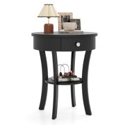 Costway 2-tier Side End Sofa Table Round Nightstand for Bedroom Living Room Black