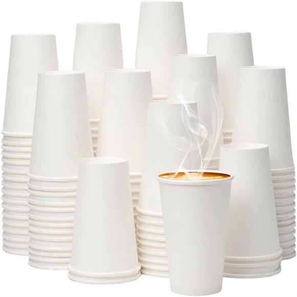 HLONK Gobelets en Papier Jetables pour Café 12 oz Gobelets pour Boissons Chaudes Froides Gobelets Épaissis pour Rince-Bouche Gobelets Blancs pour Salle de Bain Idéal pour Voyage Maison Bureau Pique-Nique (Lot de 100)