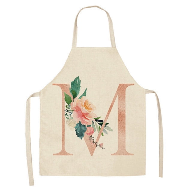 WIFKLSIIPG English Letter Rose Series Linen Apron for Adults and Children's Kitchen Fouling Apron