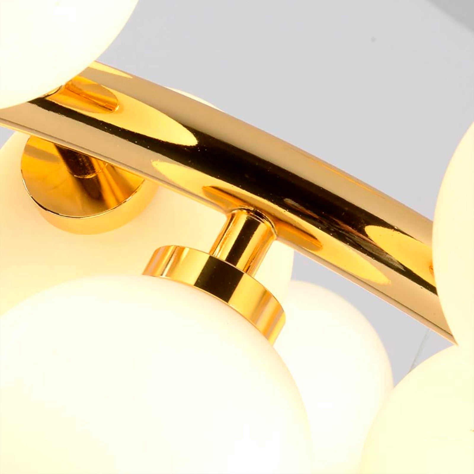 Heavenly Collections | Lustre Linéaire Moderne Multi-Lumières (16 lumières) - Suspension Or Brossé Style Mid-Century - Plafonnier Contemporain avec Sphères en Verre Opale