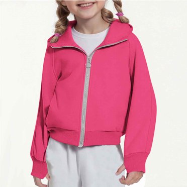 Chandail à Capuchon pour Filles Chandail à Capuchon à Fermeture Éclair à Manches Courtes pour Fille Chandail Décontracté Veste avec Poches et Passe-Pouces pour Âges 4-12 Chandail à Capuchon à Fermeture Éclair Intégrale
