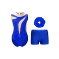 thumbnail image 1 of Xnihocha Girls Sleeveless Gymnastics Leotards Training Bodysuits Sparkle Rhinestones Jumpsuits with Waist Short Blue 10, 1 of 4