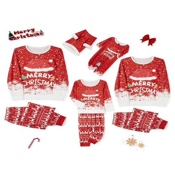 Family Matching Pajamas Christmas Sleepwear Snowflake Long Sleeve Sleep Shirt + Pants
