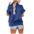 thumbnail image 4 of Dealovy Plus Size Womens Button down Shirts Cotton Linen Rolled Short Sleeve Loose Casual Work Blouses, 4 of 5