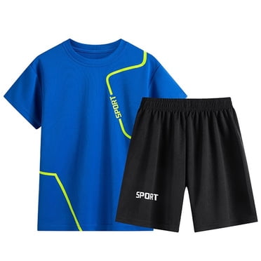 FhsagQ Ensembles pour Garçons Ensemble de Course à Manches Courtes pour Garçon Vêtements Décontractés pour Garçons T-Shirt d'Été Shorts Ensemble Deux Pièces Bleu 5-6 Ans